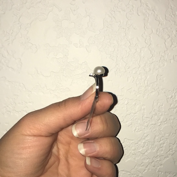 1 LEFT! FW Cult. Pearl Ring w/White Topaz in SS, 7 - Picture 3 of 3